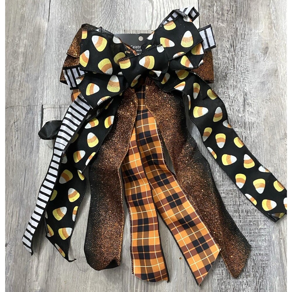 Celebrate It Halloween Candy Corn Bow Large Layered Ribbon Bow,19” x 11”